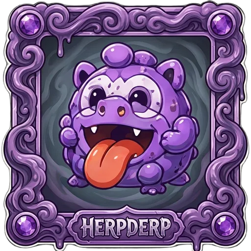 Herpderp, a purple blob with its tongue out